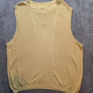 Cutter & Buck Sweater Vest Mens 2XLT Yellow V-Neck Cable Knit Golf Casual